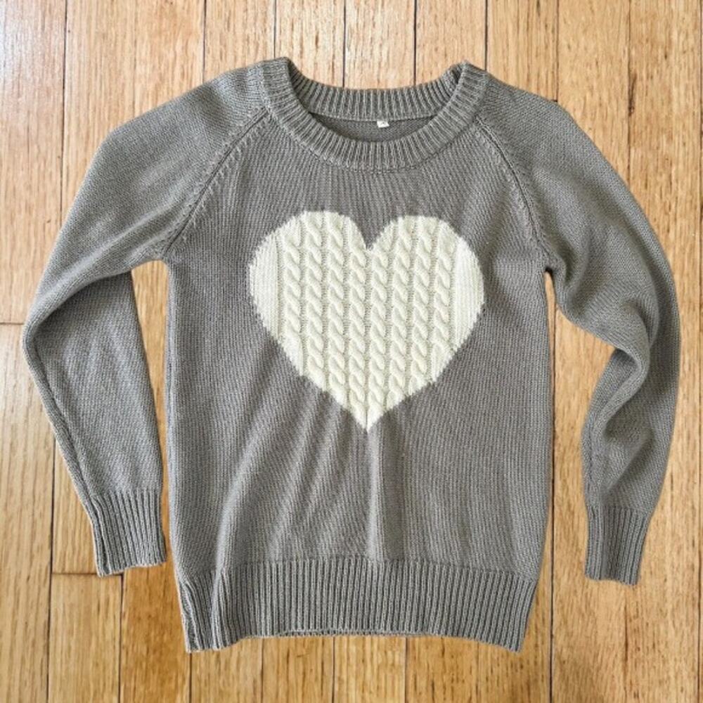 Cute Heart Cable Knit Pullover Sweater by YEMAK Women S Long Sleeve Crewneck